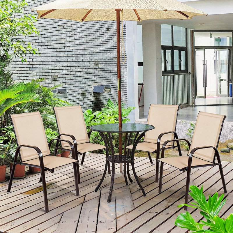 Chaises de salle à manger d'extérieur avec accoudoirs courbés, paquet de 2 (beige), Beige