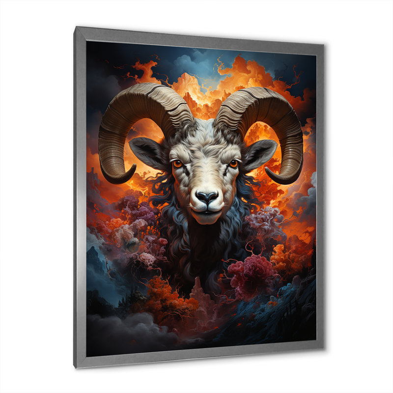 Sheep Majestic Ram II - Animaux, art mural, salon, H 40 po x l 30 po x P 1,5 po, Cadre photo argenté