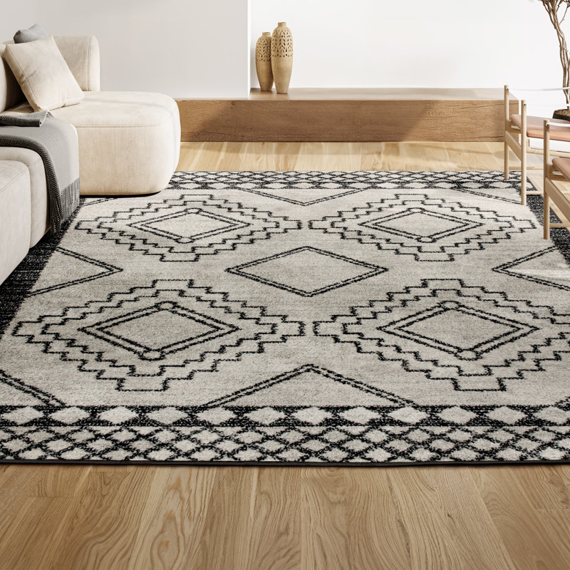 Tapis crème / noir Amir Moroccan Beni Souk, Rectangle 9 pi x 12 pi