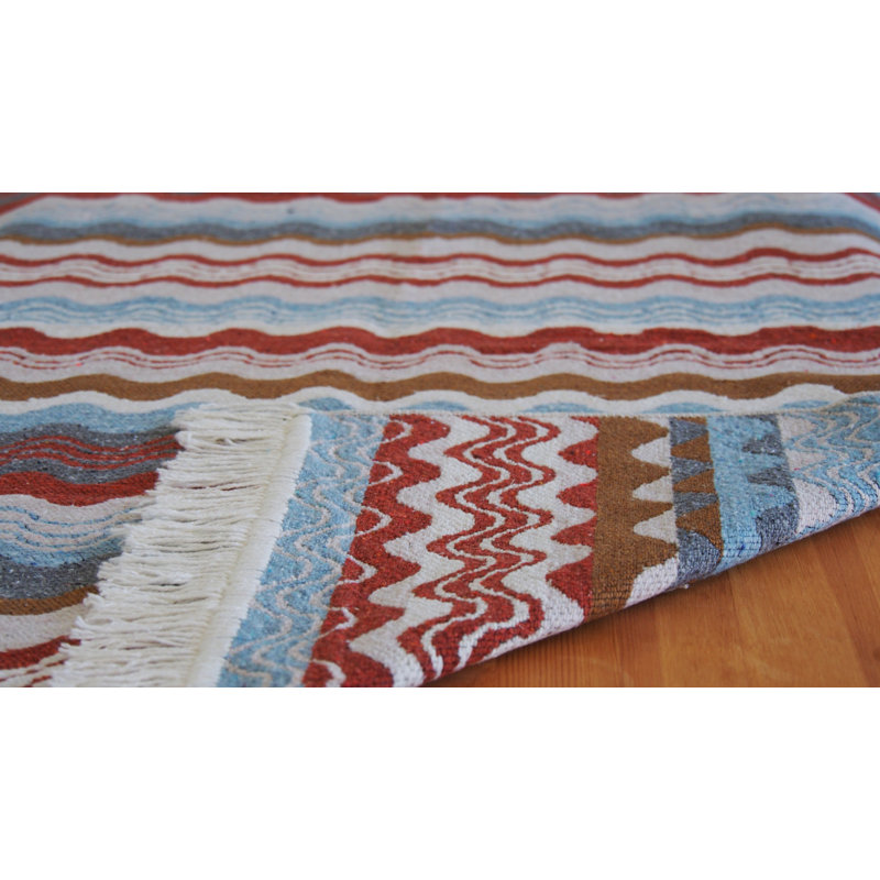 Tapis intérieur / extérieur en coton rayé bleu / brun / gris Fritsch