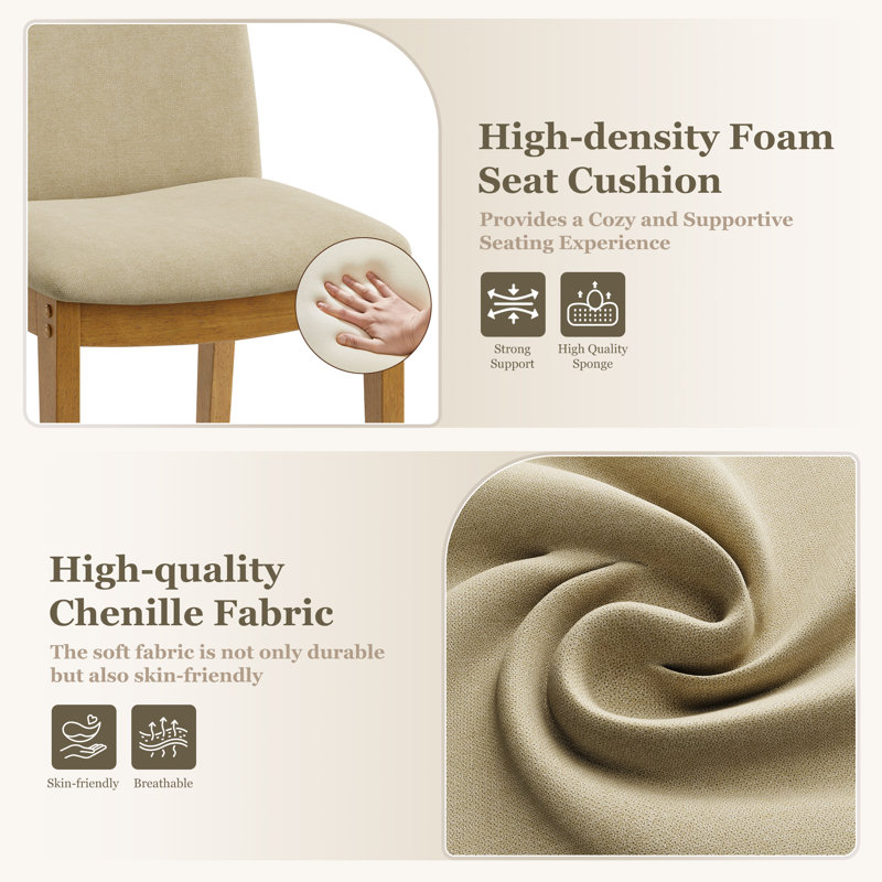 Chaise rembourrée moderne en chenille avec pieds en bois massif, chaise d'appoint sans accoudoirs, Chameau
