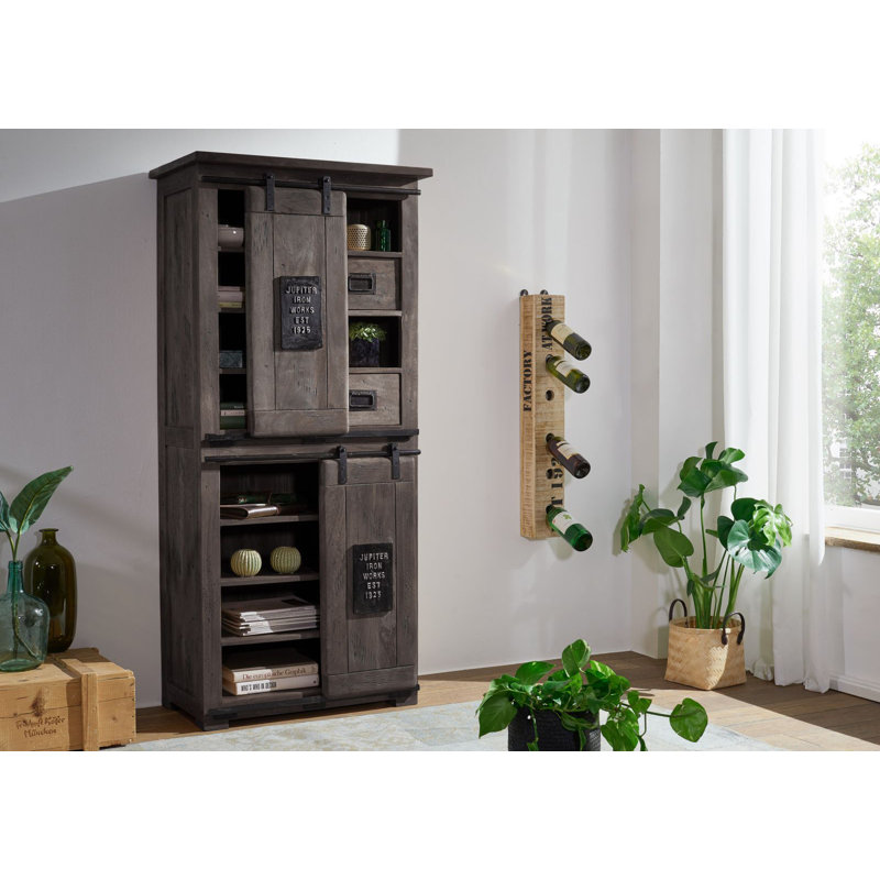175 cm H x 80 cm W Solid Wood Standard Bookcase, Lacquered grey