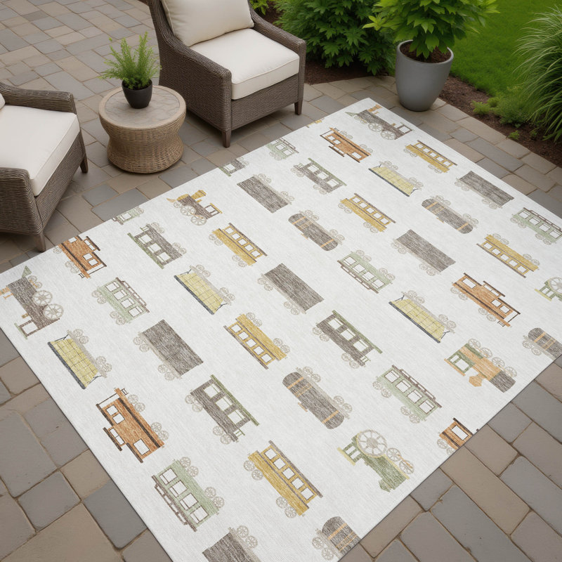 Machine Washable Indoor/Outdoor Chantille ACN2621 Kids Rug, 3' x 5', Ivory