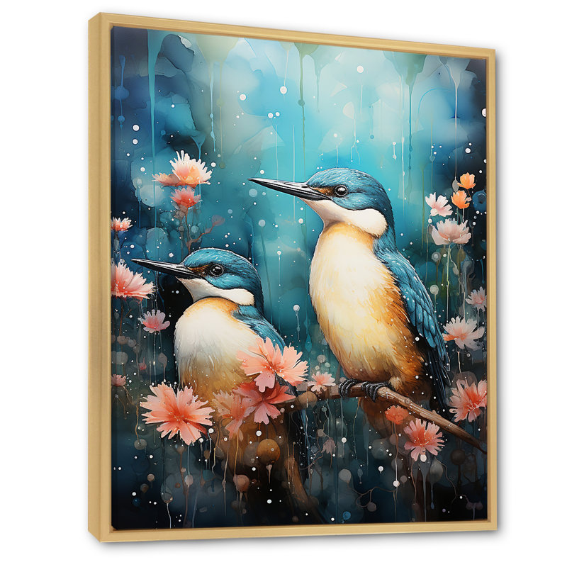 Harmonie aquatique - impressions sur toile d'oiseaux, Cadre naturel flottant, H 40 po x l 30 po x P 1,5 po
