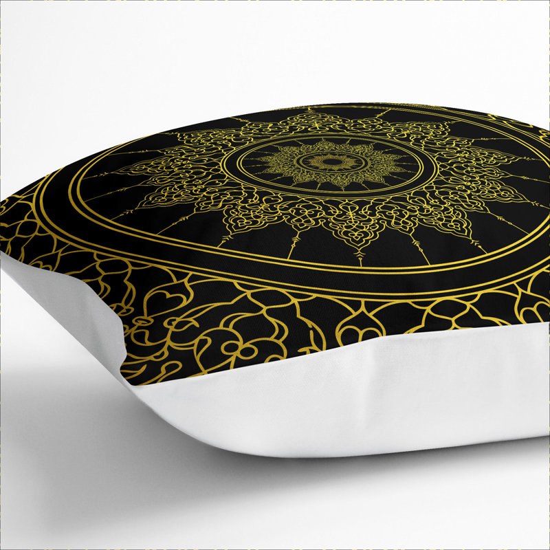 Ornamental Circles In Gold Square Throw Cushion, White, 55cm H x 55cm W x 20cm D
