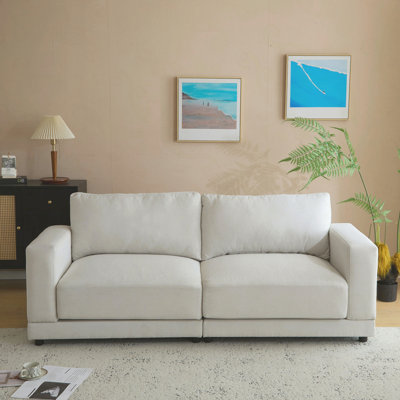 Canapé moderne à accoudoirs carrés de 81 po avec revêtement en velours doux, coussins profonds et pieds robustes pour le salon ou la chambre à coucher