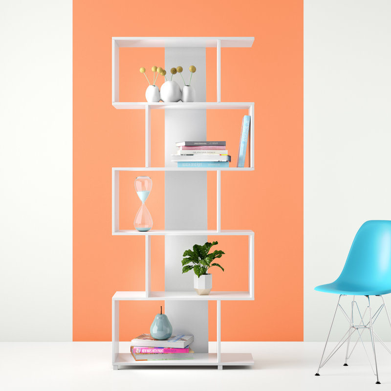 Bibliothèque ouverte blanche à 5 tablettes H 72,44 "x l 30,91" Petrolina, Blanc