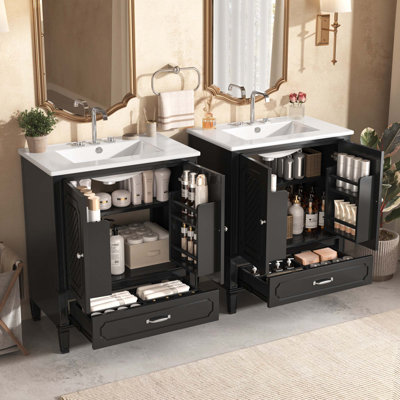 Ensemble de meuble-lavabo 60 po avec lavabo double 60 po, 2 armoires avec porte et 2 tiroirs