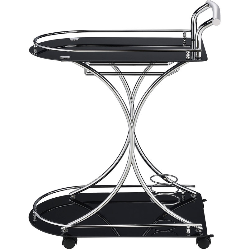 2 chariots-bar en métal avec tablette noire et en verre pour la salle à manger, avec un look élégant et facile à déplacer, d'une hauteur de 33,69 pouces, offrant un affichage supplémentaire polyvalent, 26,5 de large