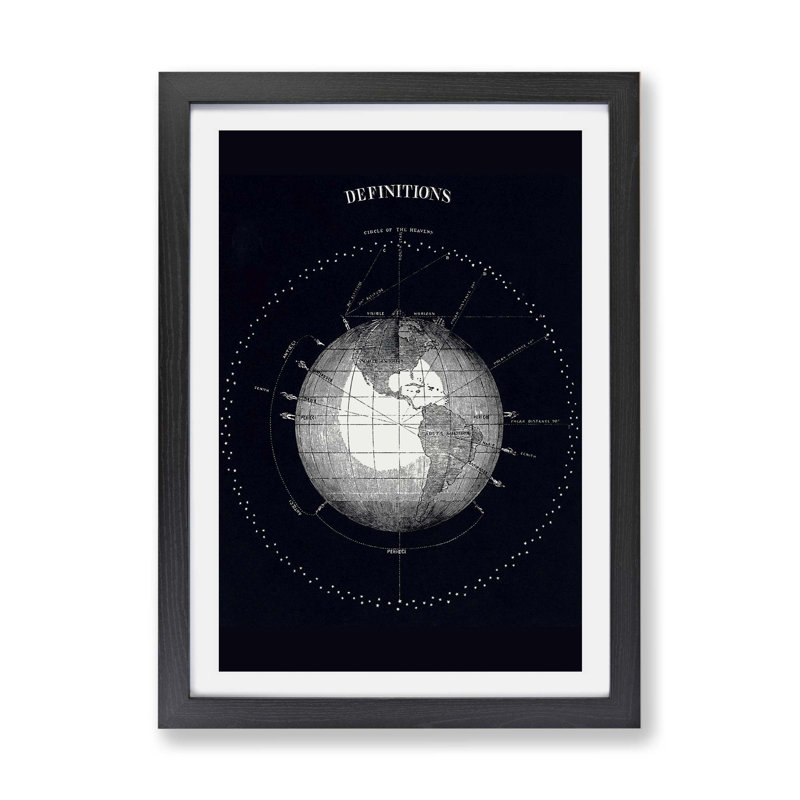 Celestial Astronomical Chart Of Earth - Single Picture Frame Print, Black, 24cm H x 33cm W x 2cm D