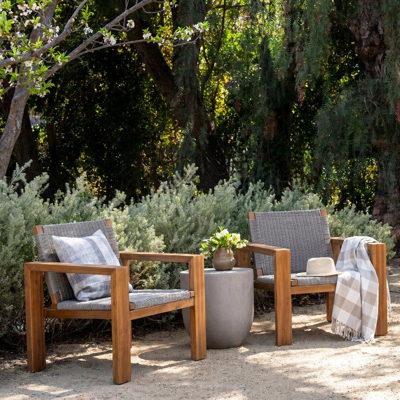 Vexa Modern Coastal Acacia Wood Outdoor Club Chair with PE Wicker Backrest and Seat