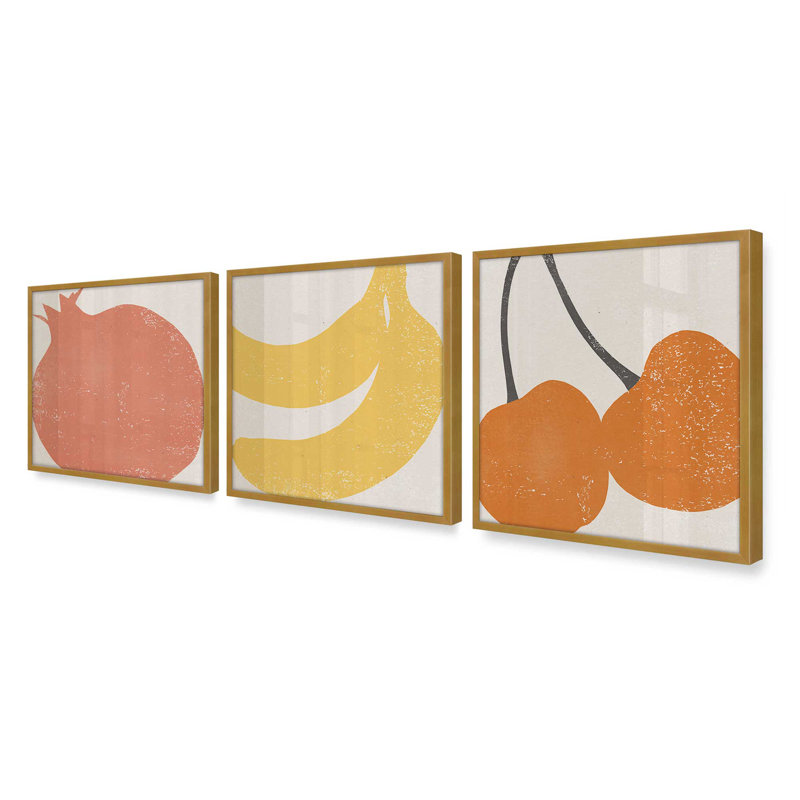 Ensemble de 3 pièces 3 "Minimalist Fruit Medley, Or poli, H 21,75 po x l 21,75 po
