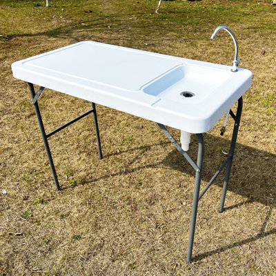 Outdoor Fish Processing Station With Sink And Rotatable Faucet - Easy To Use Table Detachable Large Surface Area For Work