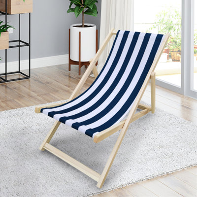 Chaise longue pliante en bois de peuplier, rayures bleu foncé - Chaise d'extérieur pour jardin et piscine, largeur 61,2 cm, poids du colis 64 cm, poids 3,4 kg, charge maximale 100 kg, hauteur 88,4 cm, capacité