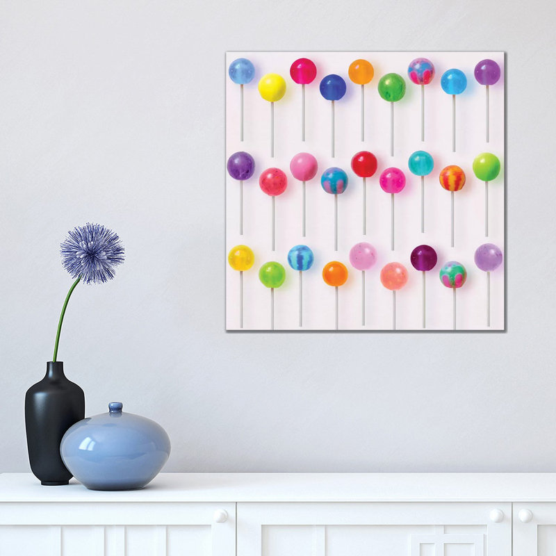 « Sucettes colorées » par Erin Summer-impression d’art graphique, Pas de tapis, Toile tendue, H 18 po x l 18 po x P 1,5 po