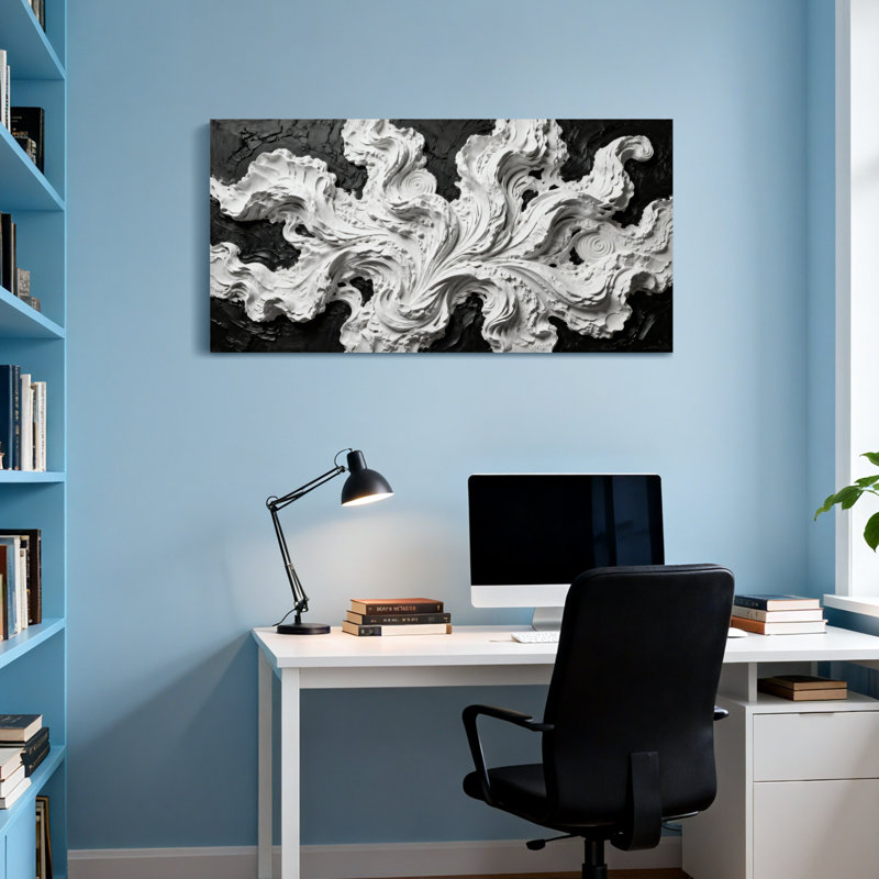 Motif de vagues ornementales blanches à la mode, H 28 po x l 58 po