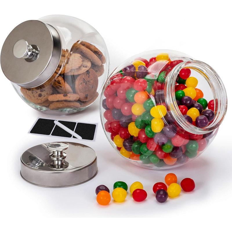 Set of 2 Large Glass Cookie Jars for Kitchen Counter