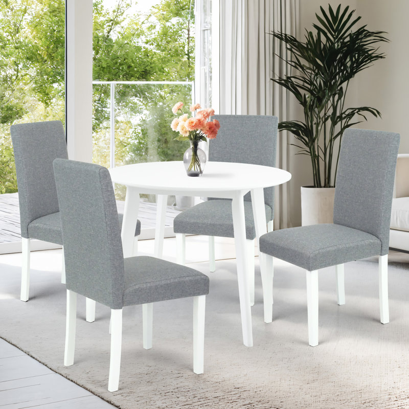 Ensemble de table de salle à manger 3 pièces, 2 chaises rembourrées en bois massif de style classique avec table de salle à manger ronde