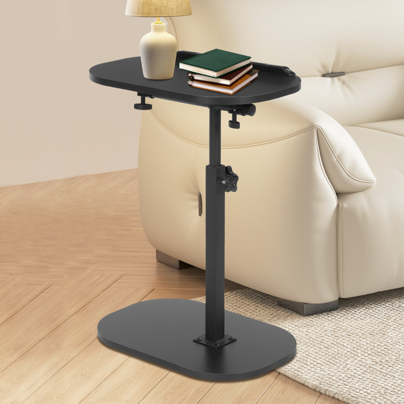 C-Shaped Side Table Small Coffee Table Laptop Stand, Matte Black