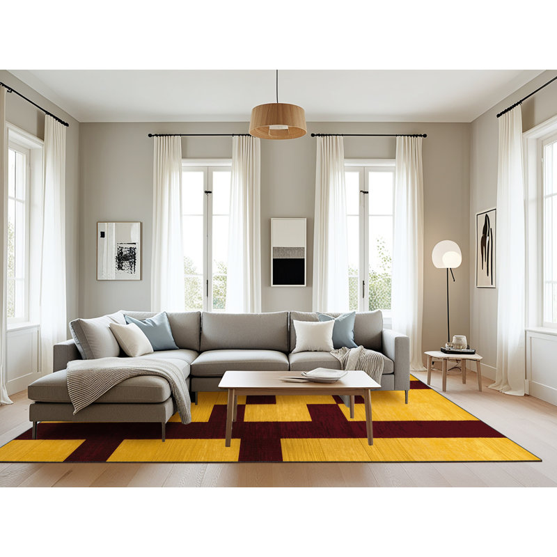 Tapis rouge à carreaux lavable à la machine, Rectangulaire 8 pi x 12 pi