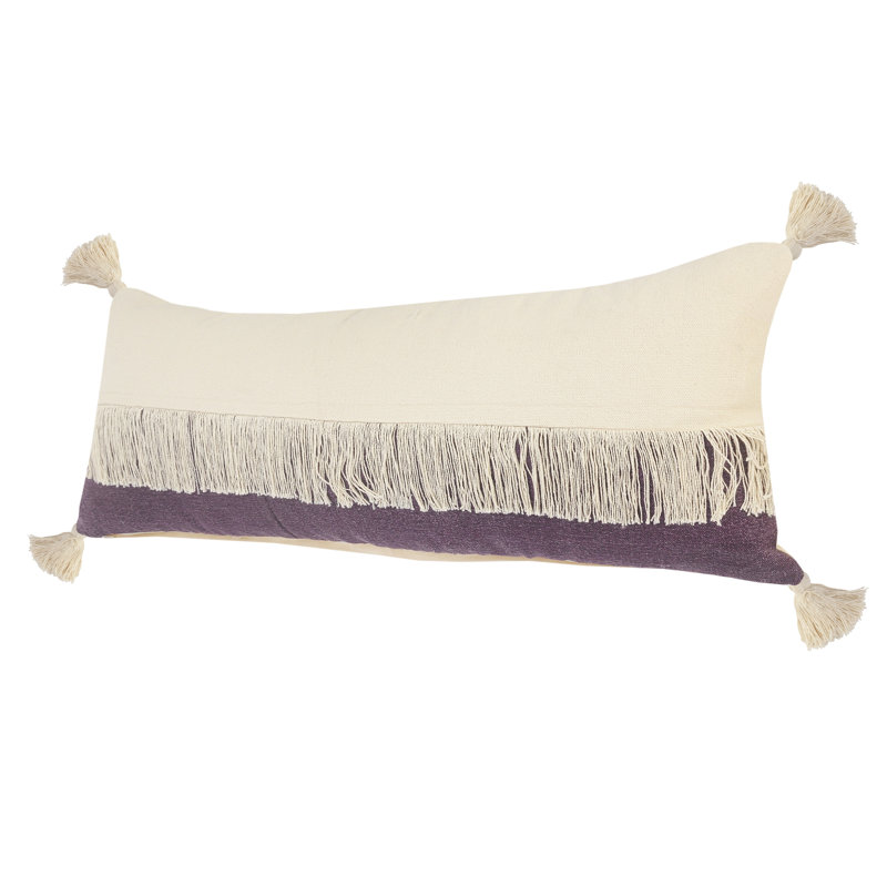 Coussin décoratif à franges 100% coton Contemporary, Aubergine / blanc cassé, Housse de coussin seulement - sans coussin