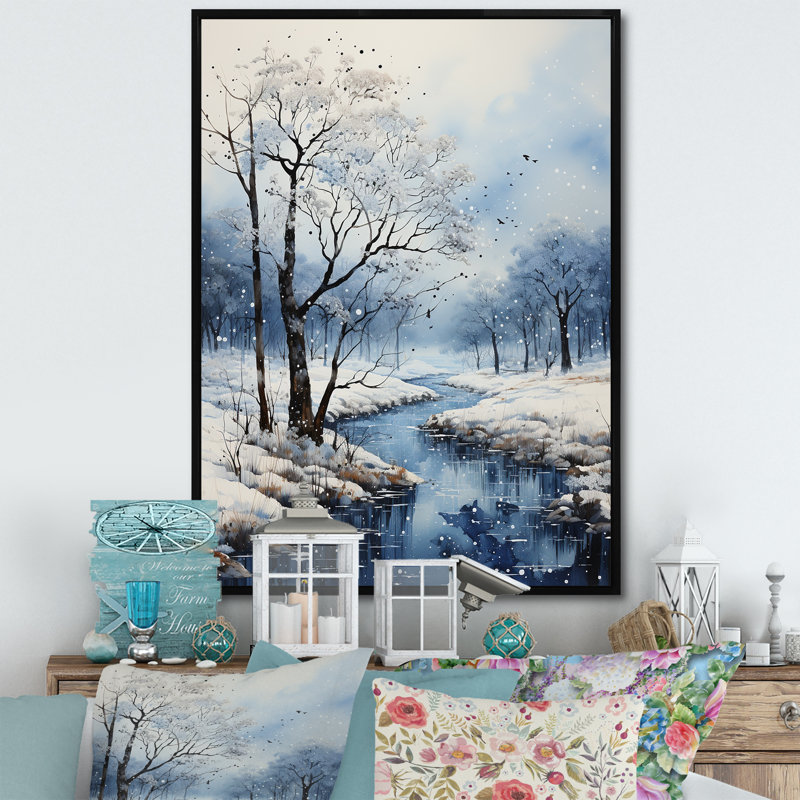 La neige des hivers embrassent le pointillisme II, Cadre flottant noir, H 20 po x l 12 po x P 1 po