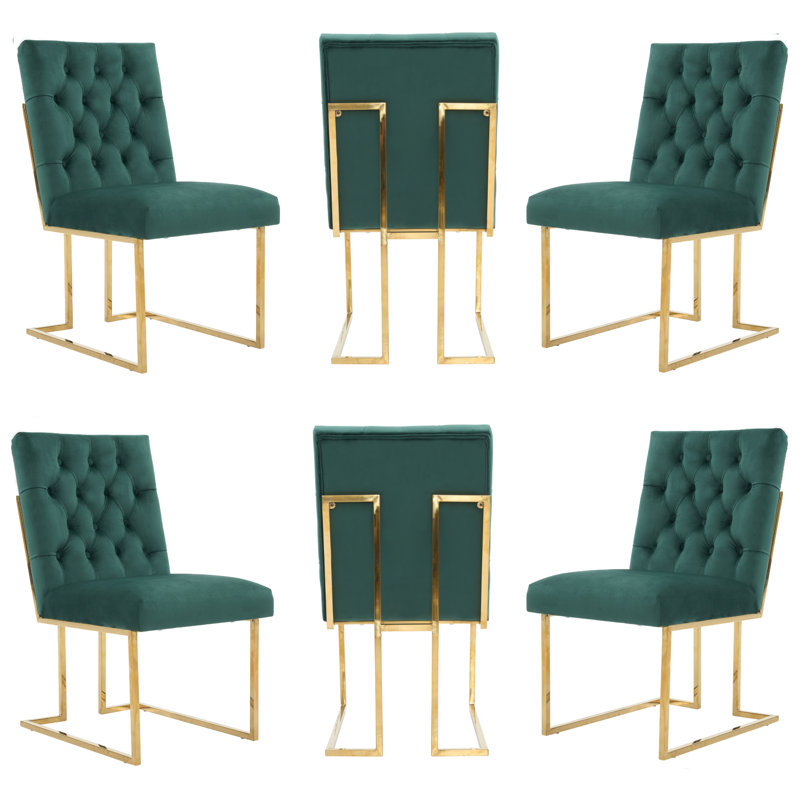 Luxury Tufted Velvet Dining Chair With Gold Frame, Green