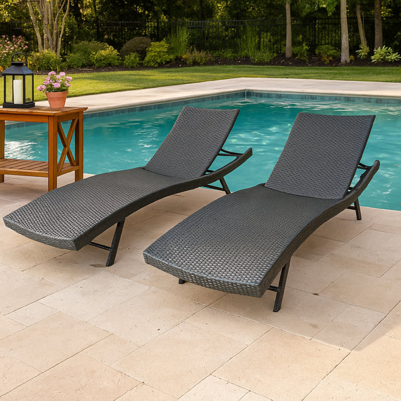 Stela Outdoor Lounge Chaise, Gray Rattan Wicker, Adjustable, 79 Inch