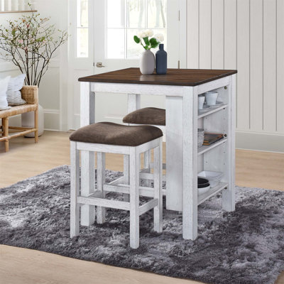 Ensemble de table de salle à manger 3 pièces avec espace de rangement et deux tabourets, design contemporain rustique pour petits espaces