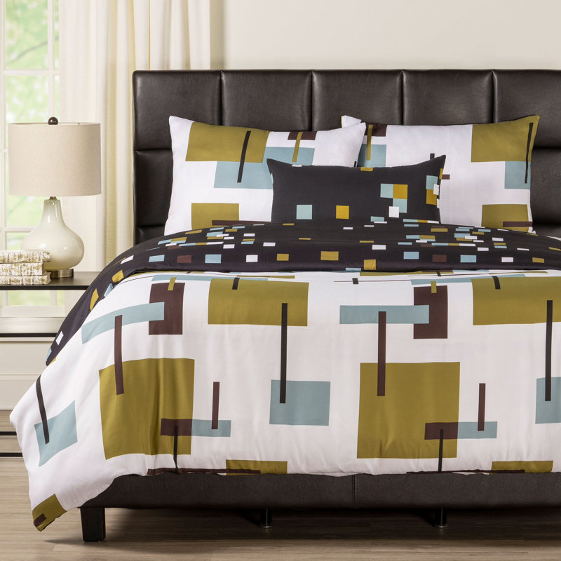 Reconstruction Geometric Shapes Duvet Cover & Insert, Queen Duvet + 2 Queen Shams + 1 Throw Pillow