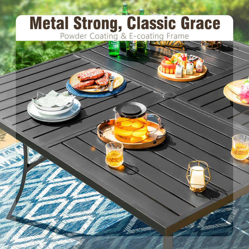 8 - Person Square Outdoor Dining Set With Thick Seat Cushions & Lumbar Support Pillows, Blue