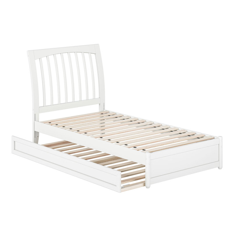 Lit plateforme Imarion avec pied de lit à panneau et lit gigogne, Simple, Blanc