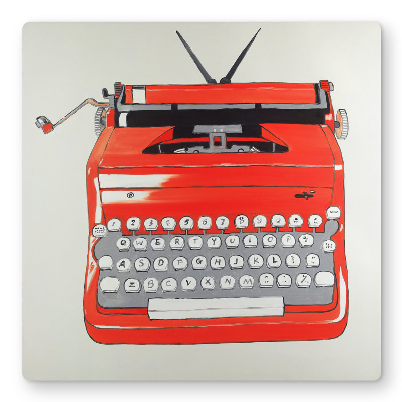 Red Typewriter Machine - Unique Metal Print for Home Decor