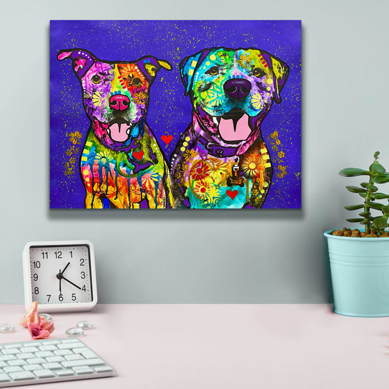«Two Pitties» par Dean Russo, art mural sur toile, H 12 po x l 16 po x P 0,75 po