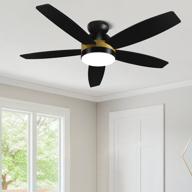 44" Flush Mount Modern Remote Control Ceiling Fan With Reversible DC Motorn And LED Lights