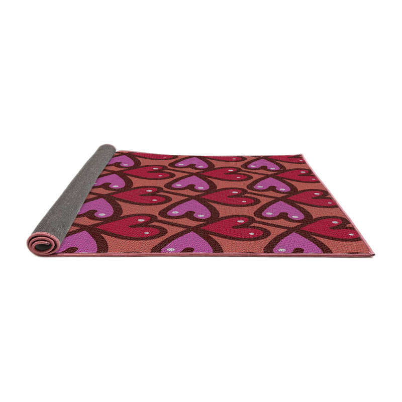 Tapis rose/rouge à motifs, Rond 5 pi