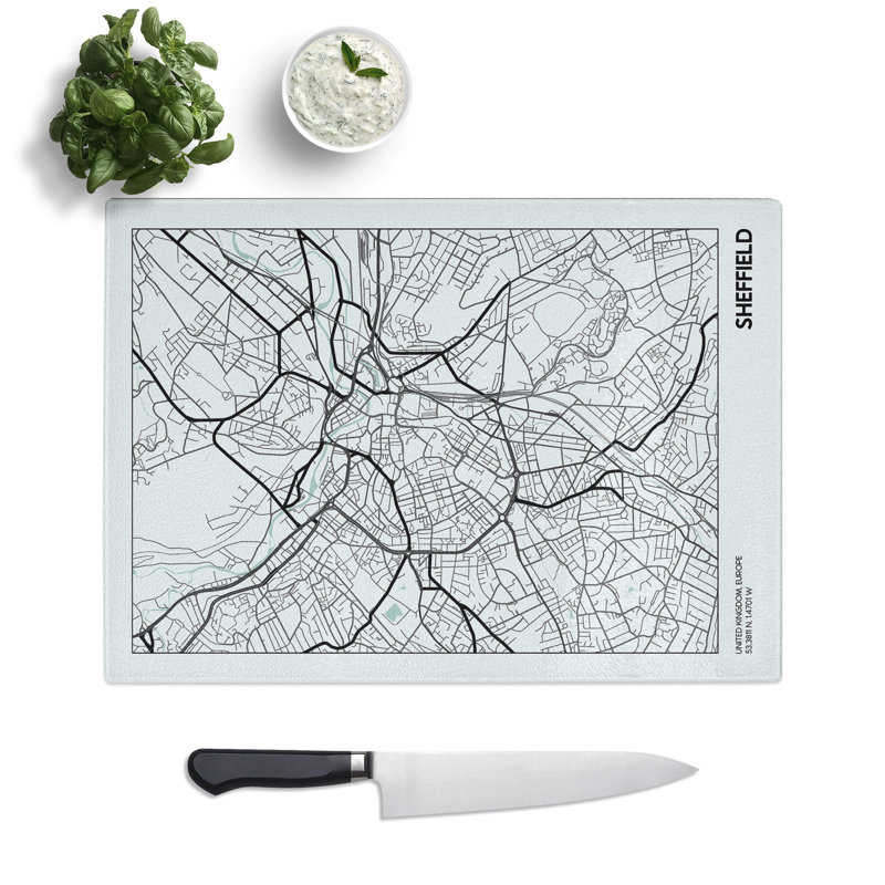 Map Sheffield UK Chopping Board, 28.5cm W x 39cm L