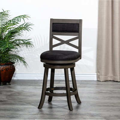 Siège pivotant à hauteur de comptoir de 24 po, gris, tissu gris anthracite, offrant une assise stable dans un tabouret de bar, patiné et améliorant le style de la maison