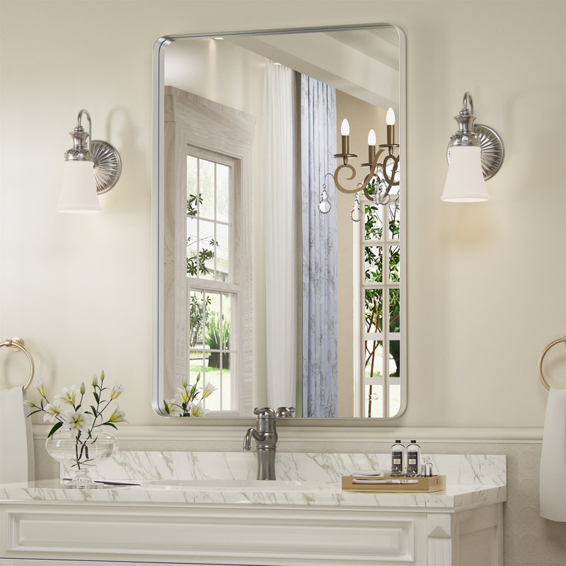 Miroir de salle de bain Morelock, Argent, 36 po x 24 po