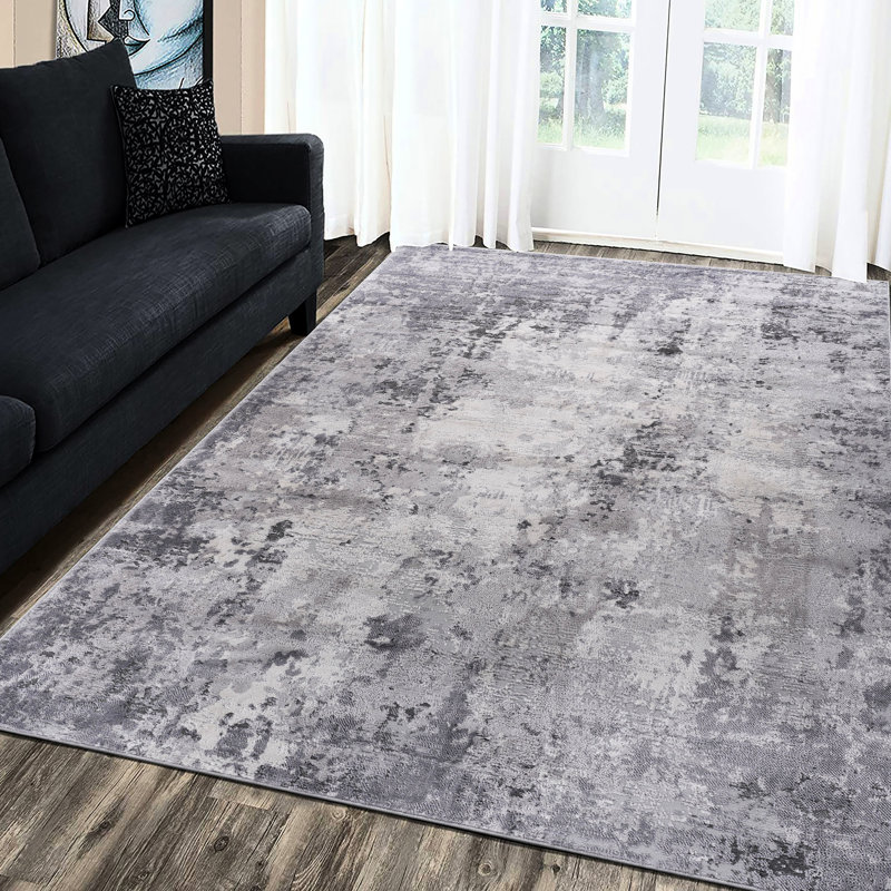 Grey Non-Shedding Area Rug 6X9 - Stain , Contemporary For Bedroom, Living Room, Dining, Home Office Abstract Non-Shedding, Decorative Piece Living, Dining Areas