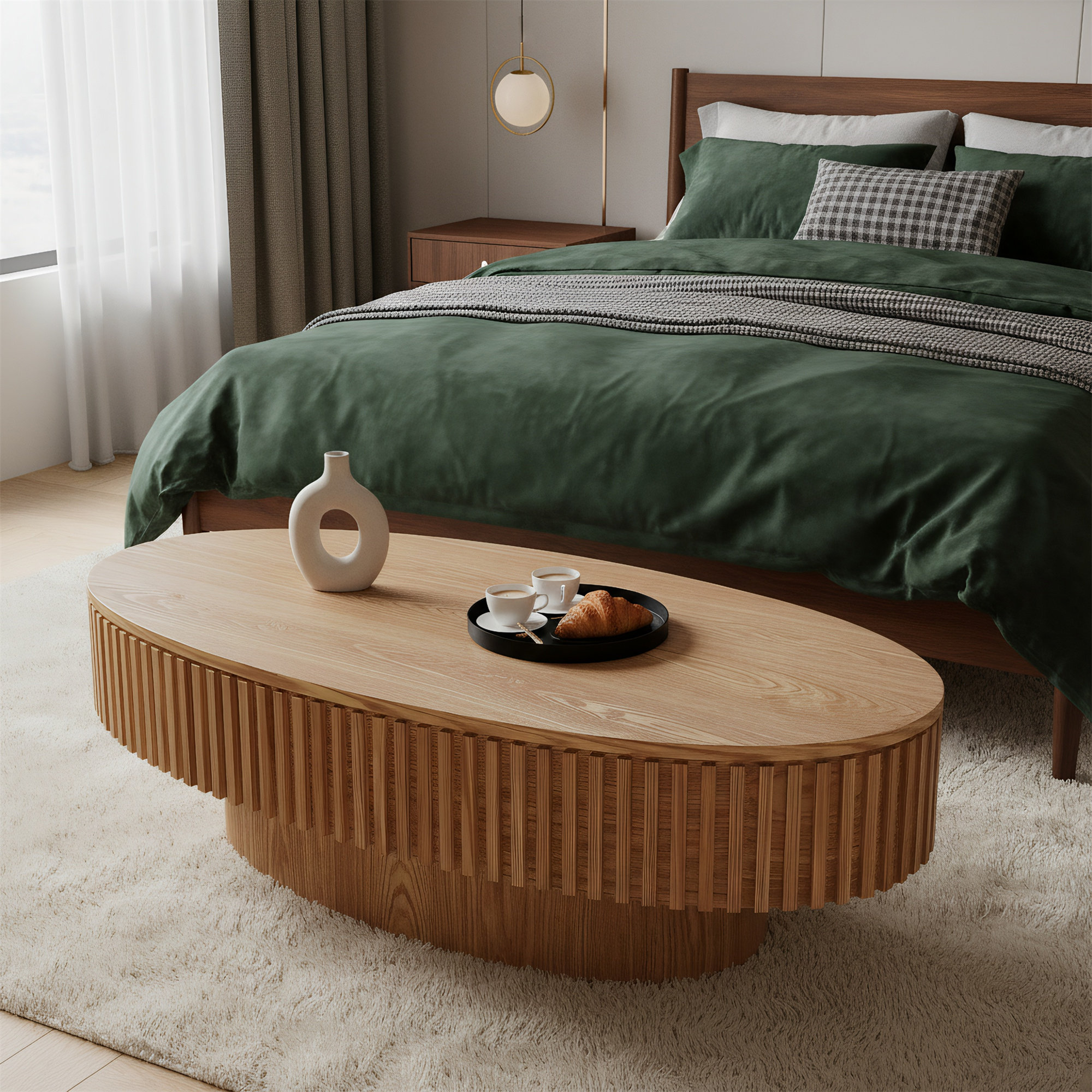 Latitude Run® 39.37-inch Round Solid Wood Veneer Storage Coffee Table ...