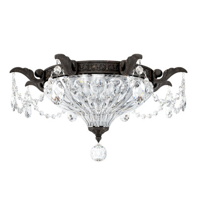Milano 2 Light 16.5in x 8in Flush Mount in Parchment Gold with Clear Heritage Handcut Crystals