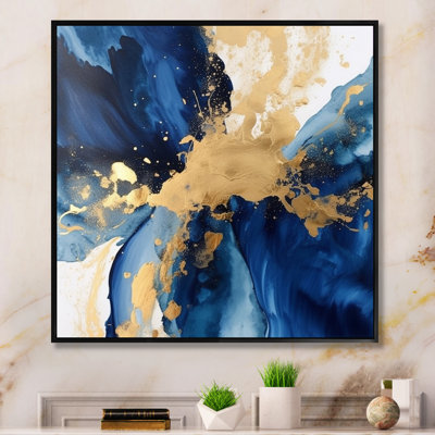 Dark Blue and Gold Strokes VIII - Fractals Framed Art