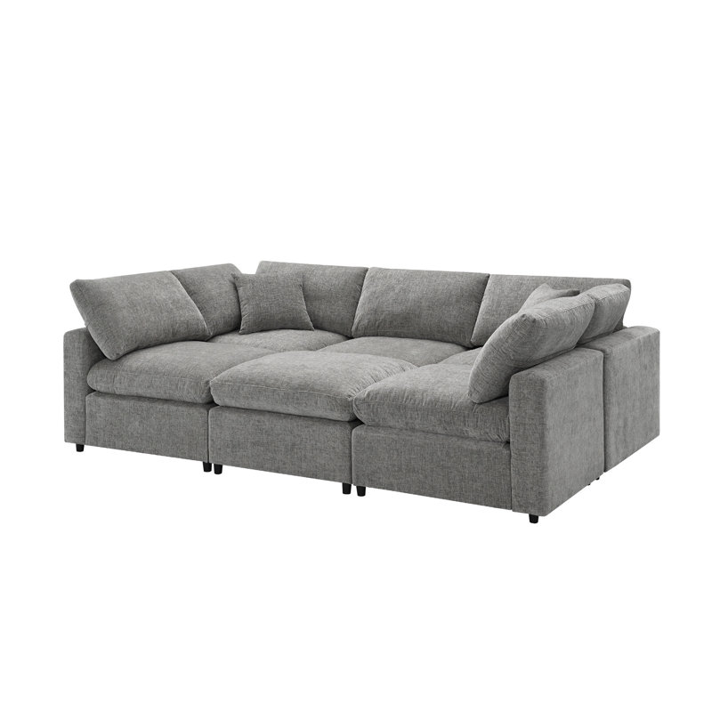 Canapé-lit modulaire 130 po x 65 po, canapé-lit modulaire en chenille 6 places avec repose-pieds, combinaison libre, canapé-lit en U convertible pour salon, appartement, 3 couleurs