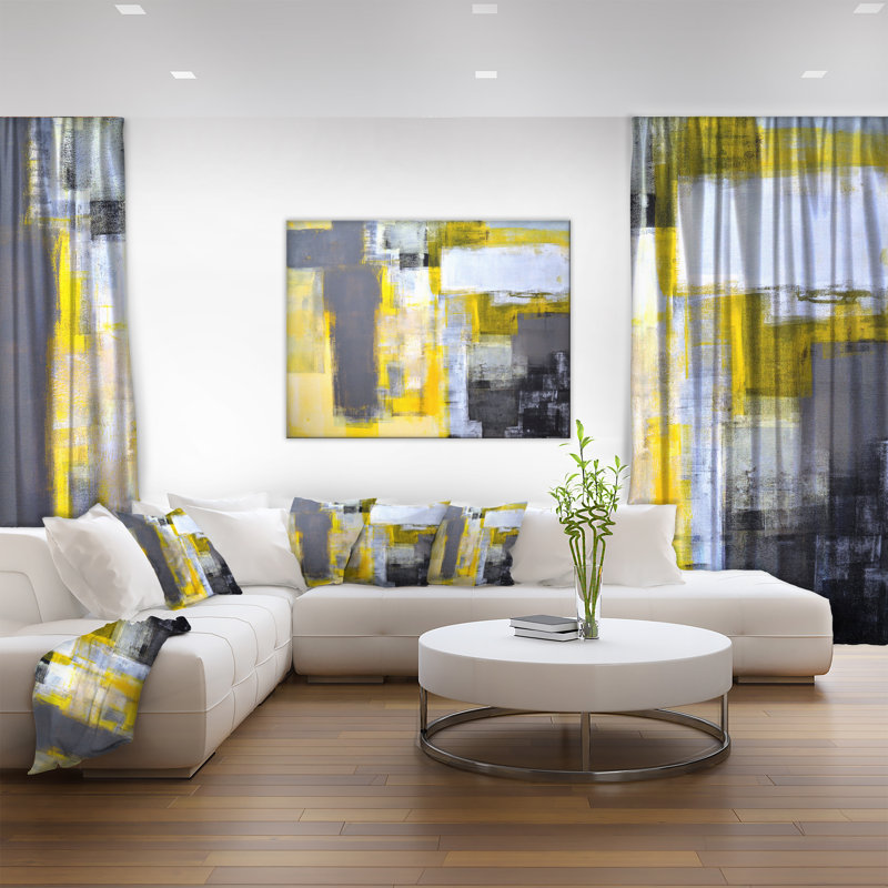 Large Gray and Yellow Abstract Canvas Art Print
