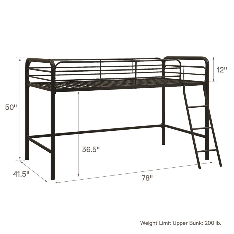 Daury Junior Loft Metal Bed, Twin, Black