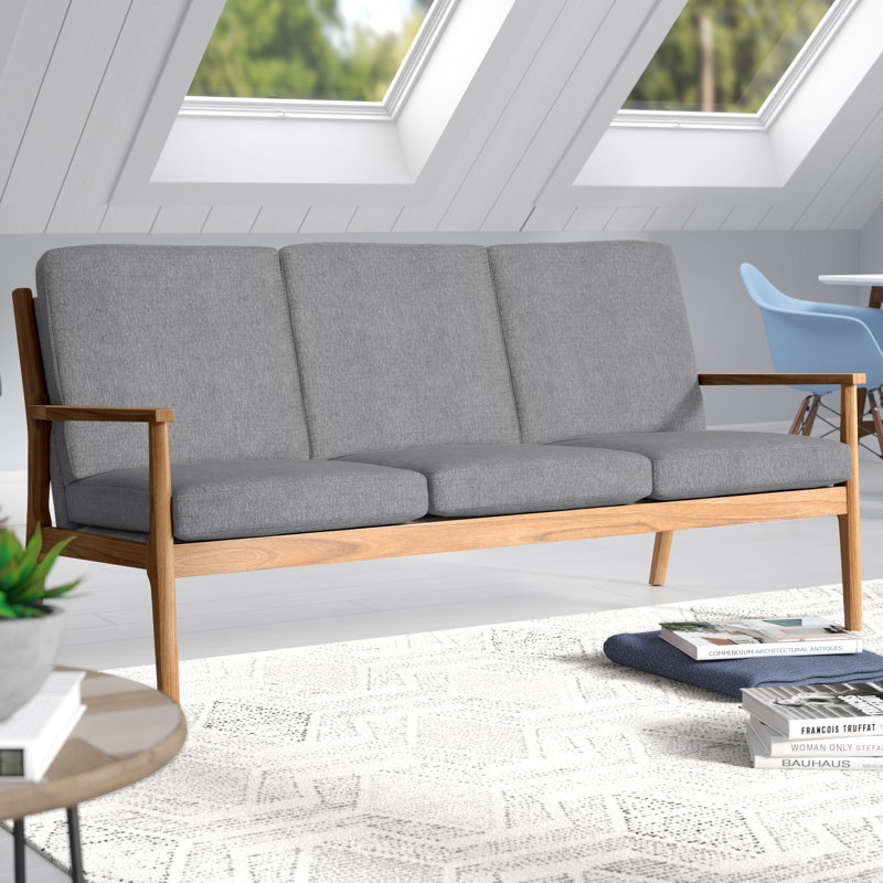 Misbah 71'' Upholstered Sofa, Smoke Grey Linen, Natural Wood