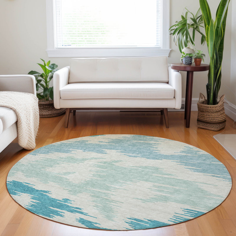 Tapis bleu sarcelle lavable à la machine Premium Lisse, Rond 8 pi