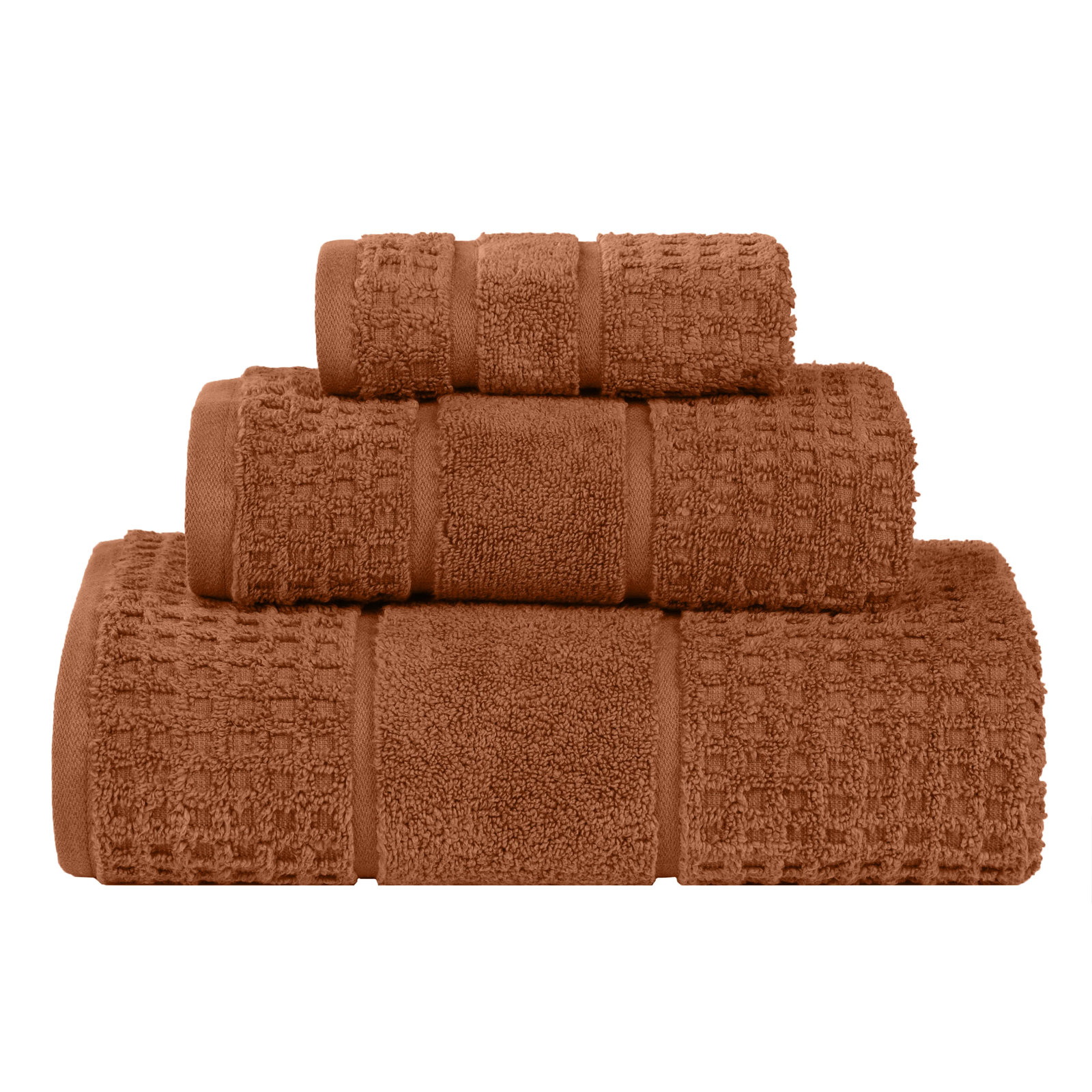 Hisela 3-Piece Waffle Cotton Towel Set, Rust, 3 Piece Towel Set