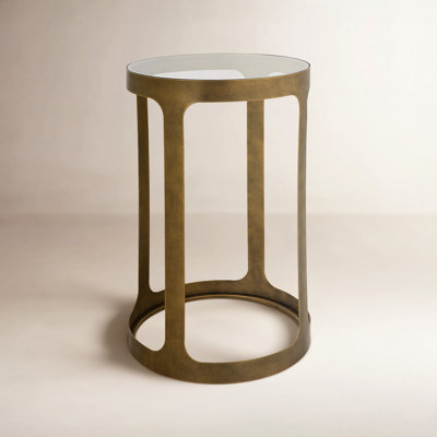 Chowdury 24.75" Tall Metal Accent Table with Glass Top by Birch Lane